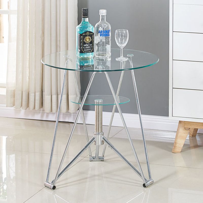 28.7"H Modern Metal Frame Base Round Glass Top Coffee Table with Shelf