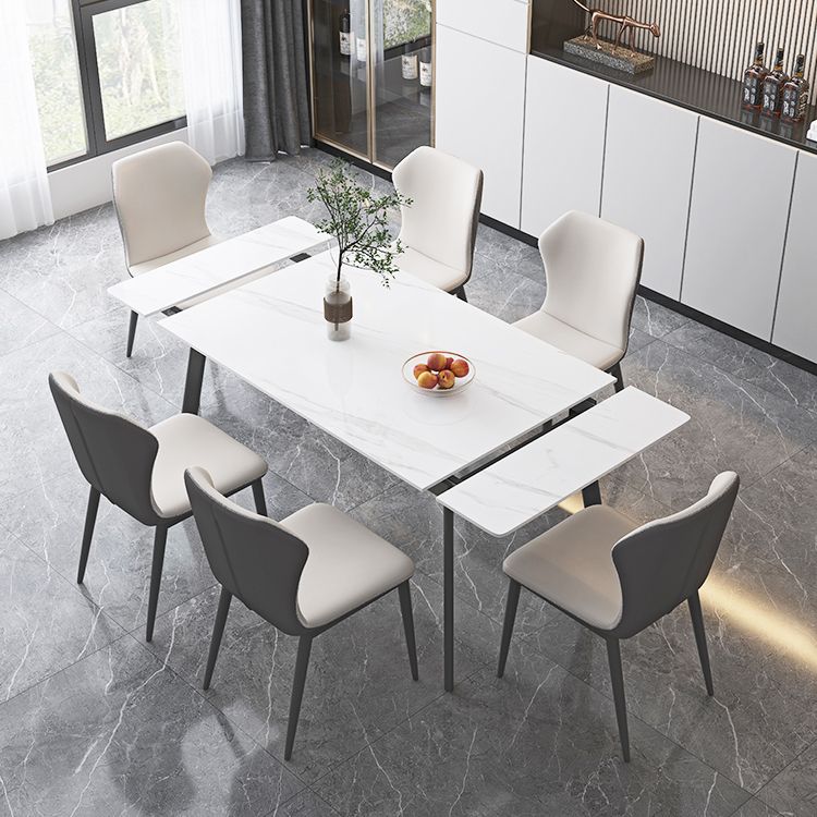 Industrial Dining Table with Leaf Extension Black Metal Base Dining Table