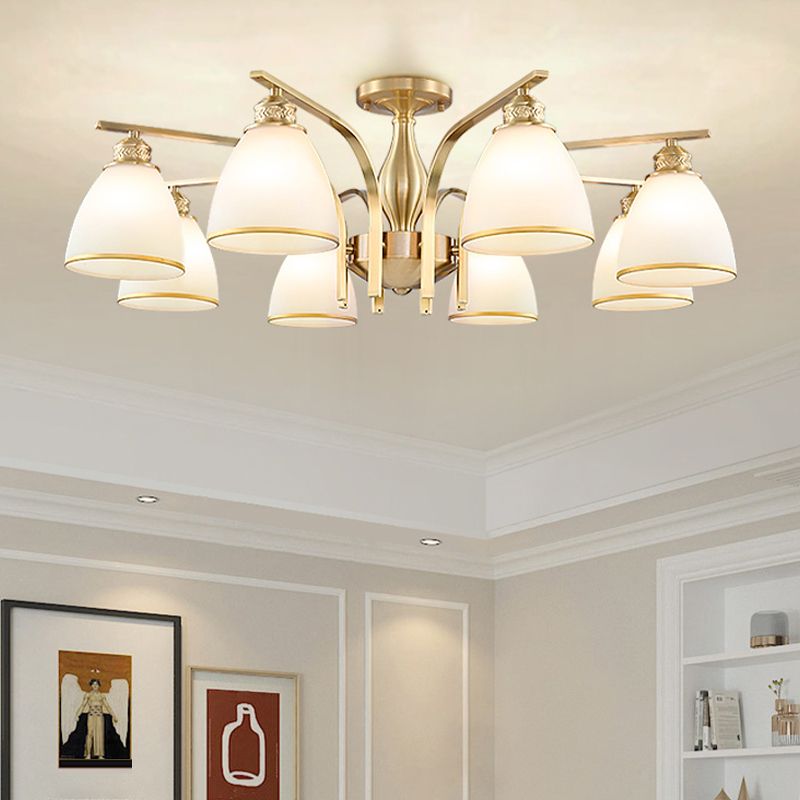 American Style Ceiling Light Cone Shape Ceiling Lamp with Glass Shade for Bedroom