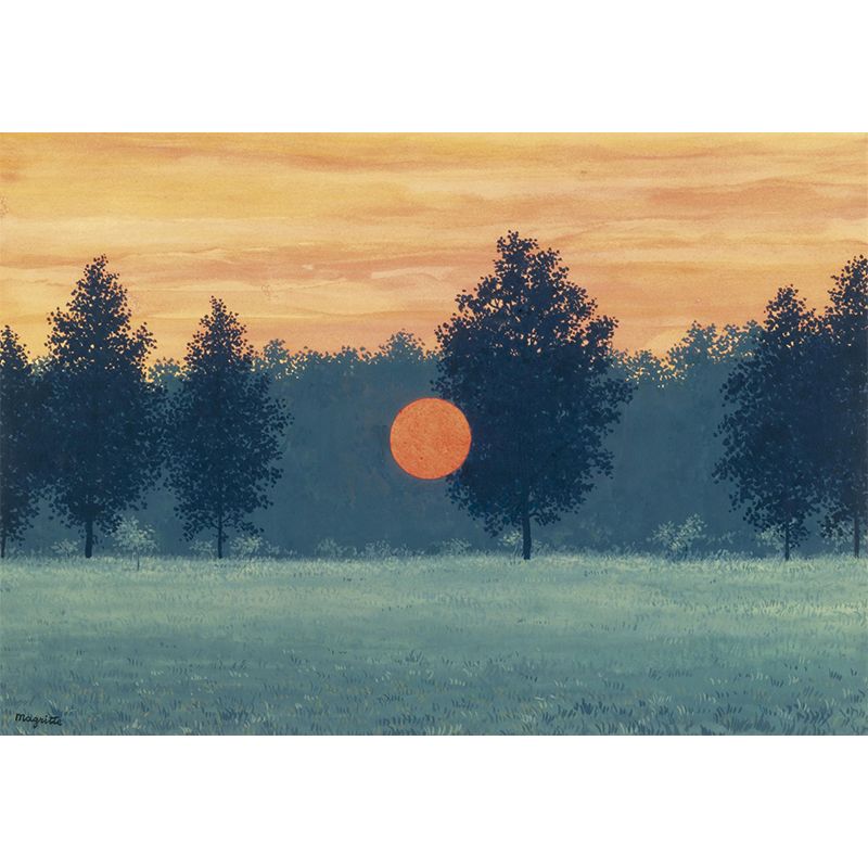 Sunset over a Lawn Murals in Yellow-Green Surreal Wall Covering for Home Decoration