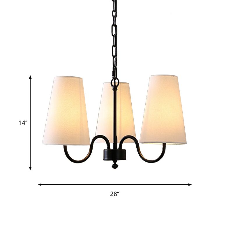 3/5 lampadine lampadina il lampadario del soggiorno rurale con tonalità in tessuto conico in nero