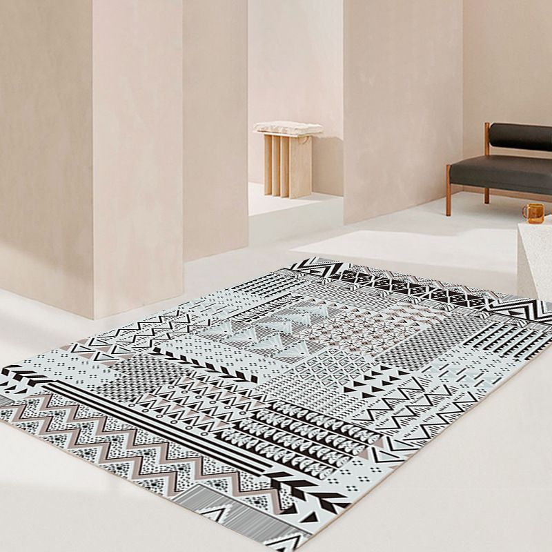 Moroccan Area Rug Retro Polyester Carpet Washable Area Carpet with Non-Slip Backing