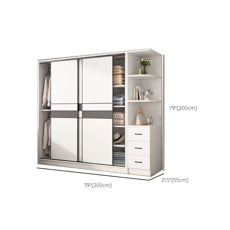 Engineered Wood Wardrobe Armoire White Wardrobe Cabinet with Soft Close Doors