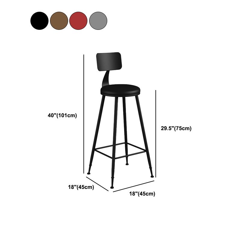Modern Backrest Counter Stool Iron Bar Stool with Leather Cushion and Pedal for Cafe