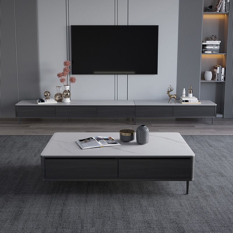 Rectangular Slate 4 Legs Coffee Table Modern 1 Single Cocktail Table with 4 Drawers
