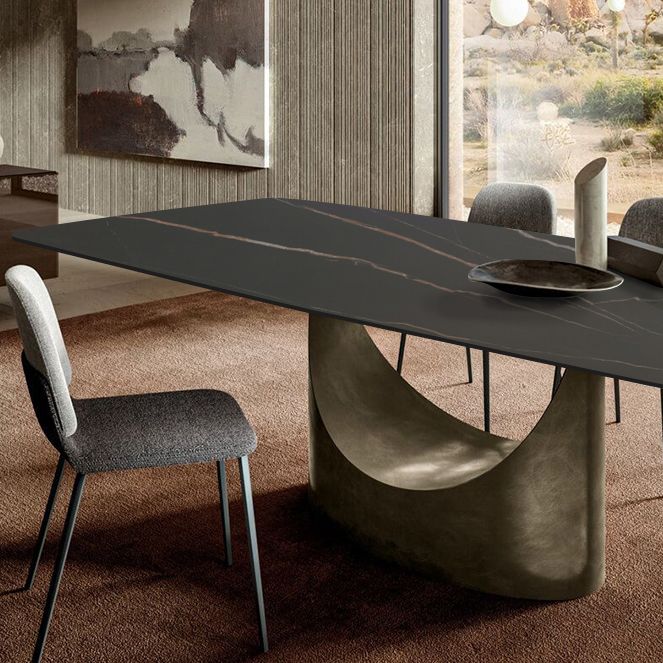 Mesa de comedor de piedra sinterizada Rectángulo de estilo industrial Mesa base de un solo pedestal para el hogar