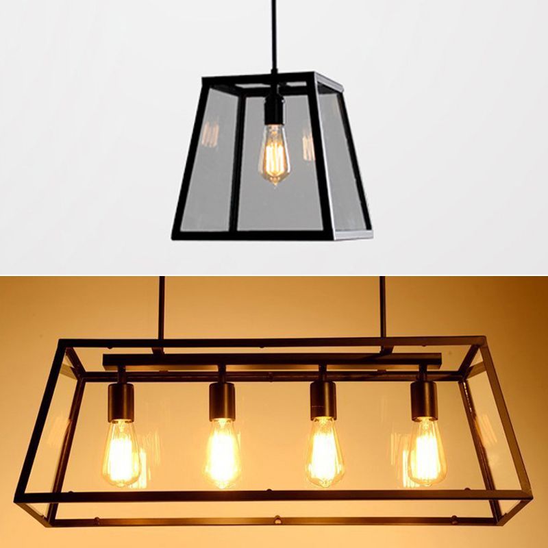 Vintage Industrial Trapezoid Island Chandelier Lights Clear Glass Pendant Lighting for Living Room