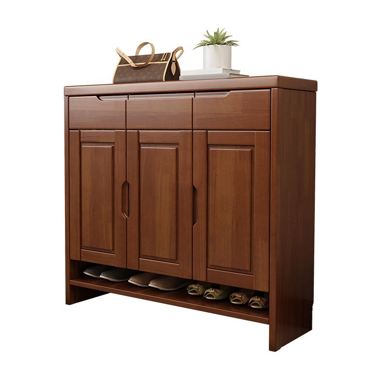 Mid-Century Modern Accent Cabinet Rubberwood 3 - Drawer With Doors Cabinet