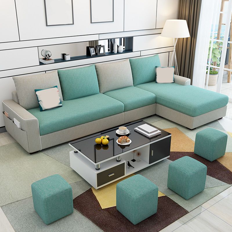 L-Shape Linen Blend Square Arm Sectional with Slipcovered and Storage