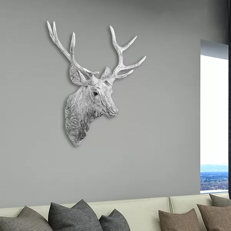 Deer Head Bedroom Wall Light Fixture Traditional Style Resin 1 Light Grey/Silver/Bronze Sconce Lamp