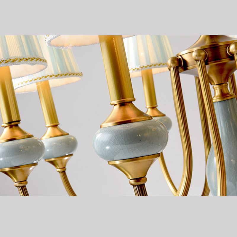 Tapered Chandelier Light Fixture Traditional Fabric Shade Pendant Lighting for Restaurant