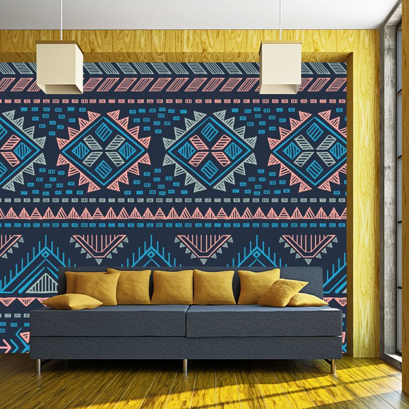 Boho Geometric Wallpaper Murals for Living Room Custom Wall Decor in Blue-Orange