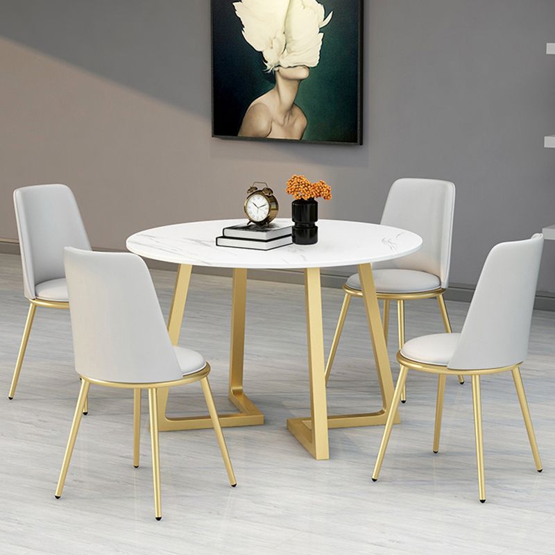 Stone Top Dining Table Contemporary Table with Sled Base in Gold