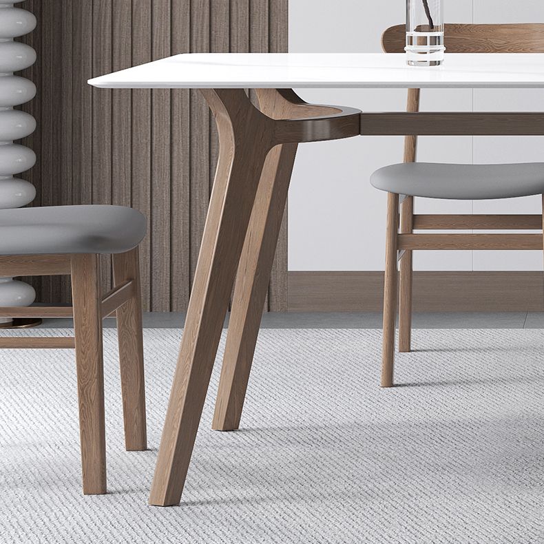 Sintered Stone Top White Table for Restaurant Modern Table with Wooden Base and 4 Legs