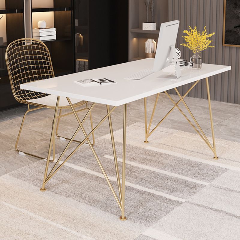 Rectangular Glam Writing Desk White Wooden Writing Desk with Metal Legs