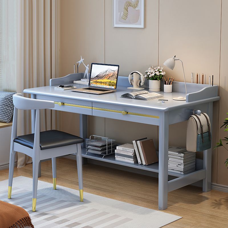 Bedroom Writing Desk Solid Wood Glam Computer Desk with Shelf , 29.5 Inch High