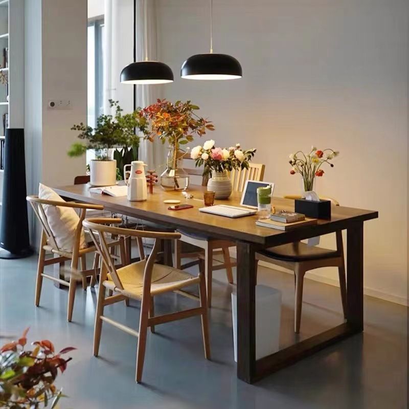 Pine Wood Top Table Rectangle Traditional Luxury Table with Sled Base