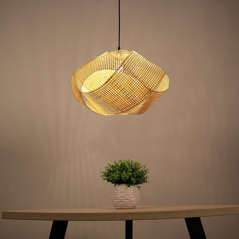 Swirl Down Lighting Japanese Bamboo 16"/19.5" Wide 1 Head Flaxen Ceiling Suspension Lamp