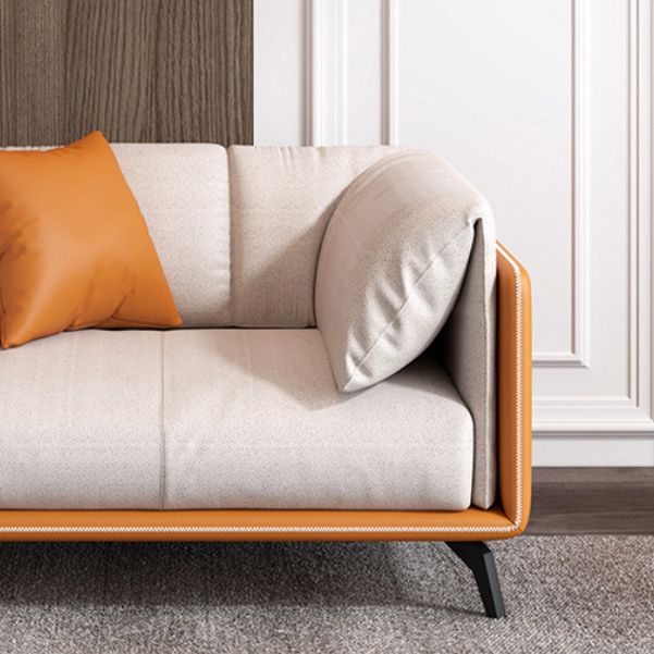 Contemporary Faux Leather Sofa with Tuxedo Arm in Orange and White