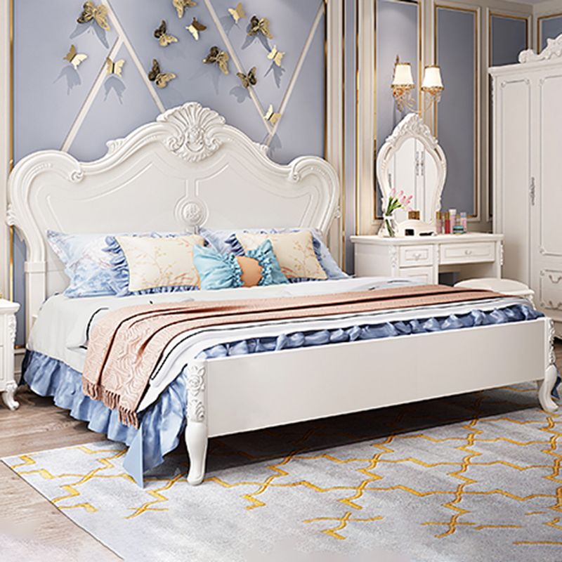 Victorian Solid Color Standard Bed Solid Wood Camelback Bed Frame