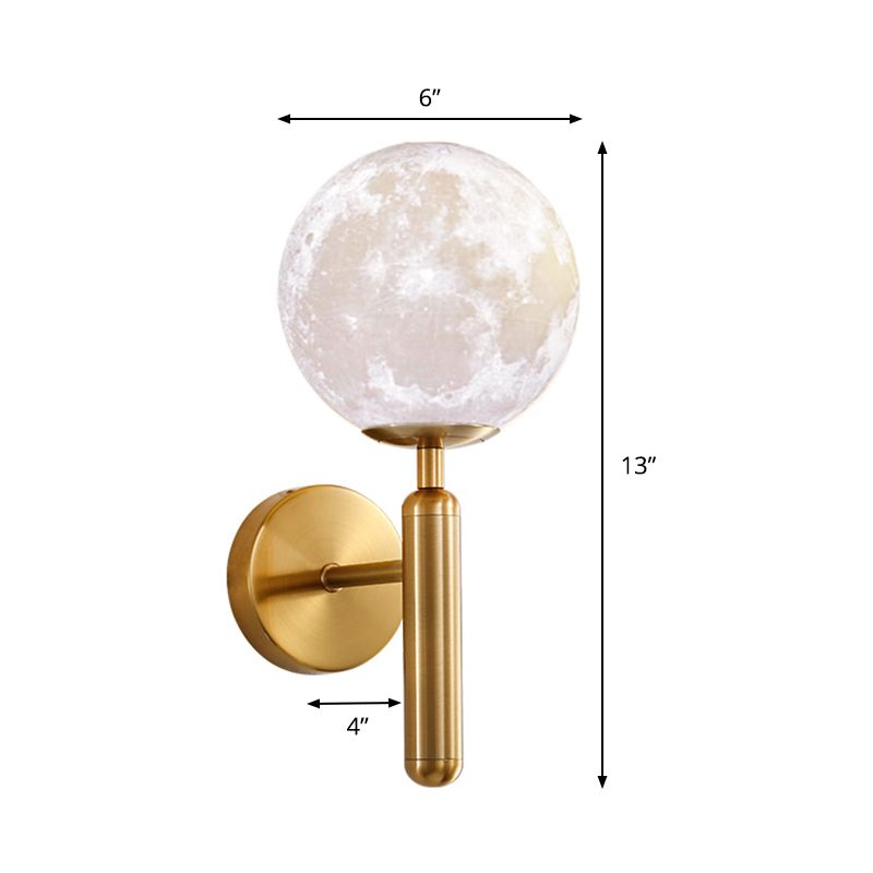 1 Bulb Orb Sconce Light Contemporary White Glass Wall Lighting Fixture in Gold with Metal Pencil Arm