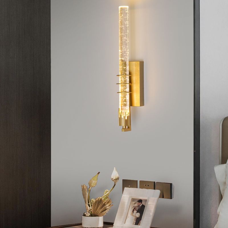 Modern Cylinder Crystal Wall Light Fixture 1-Light LED Sconce Light for Living Room