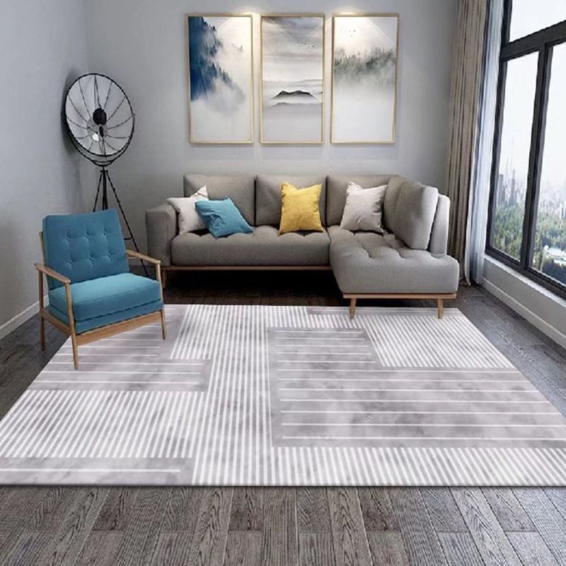 Gray Modern Carpet Polyester Striped Carpet Washable Area Carpet for Living Room