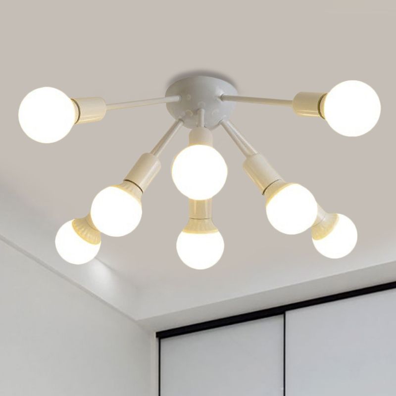 Plafonnier Semi-encastré en métal Spoutnik, moderne, 8/12 lumières, blanc/noir/or, pour salon