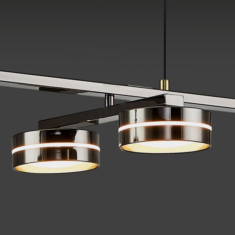 Contemporary Hanging Light Drum Island Light Fixture in Black for Dining Room