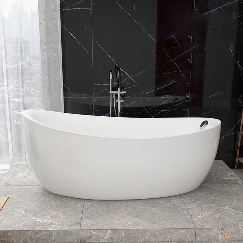 White Freestanding Bath  Acrylic Soaking Oval Modern Bathtub