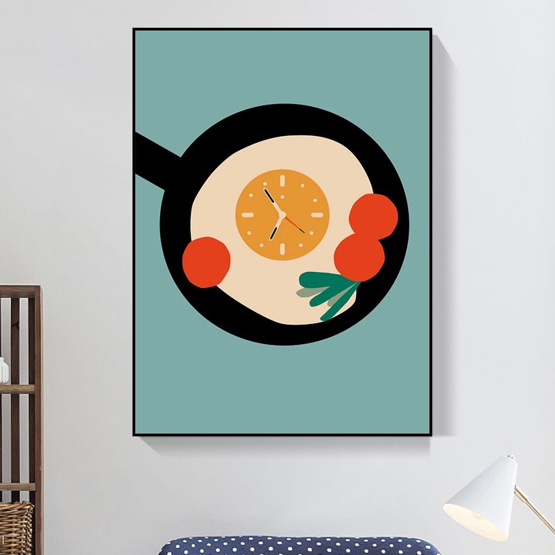 Illustration Childrens Art Canvas Print with Breakfast Pattern in Pastel Color, Textured