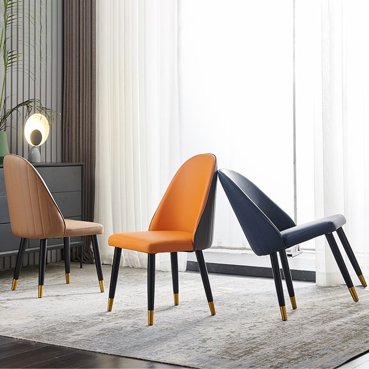 Nordic Glam Style Leather Dining Chair Parsons Chair with Wooden Legs for Kitchen