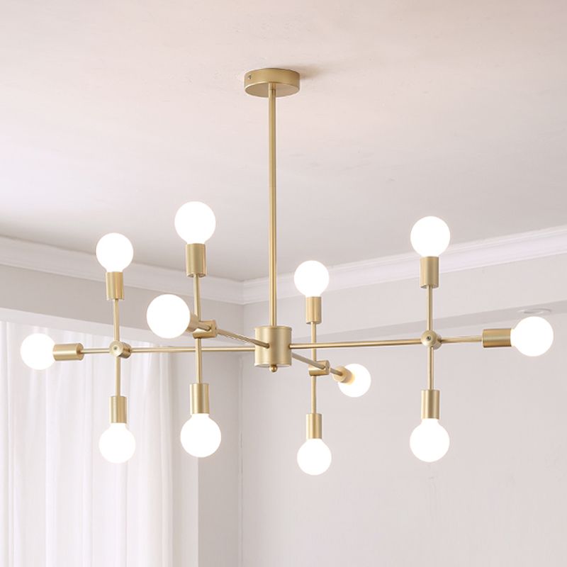 Sputnik Living Room Hanging Chandelier Opal Glass 9/12/15 Lights Modernist Hanging Lamp in Black/Gold