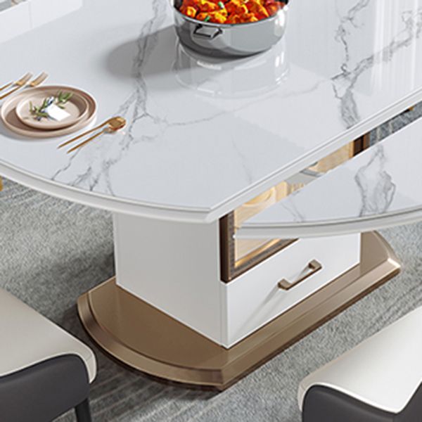 Modern Round Stone Top Dining Table Extendable for Small Spaces