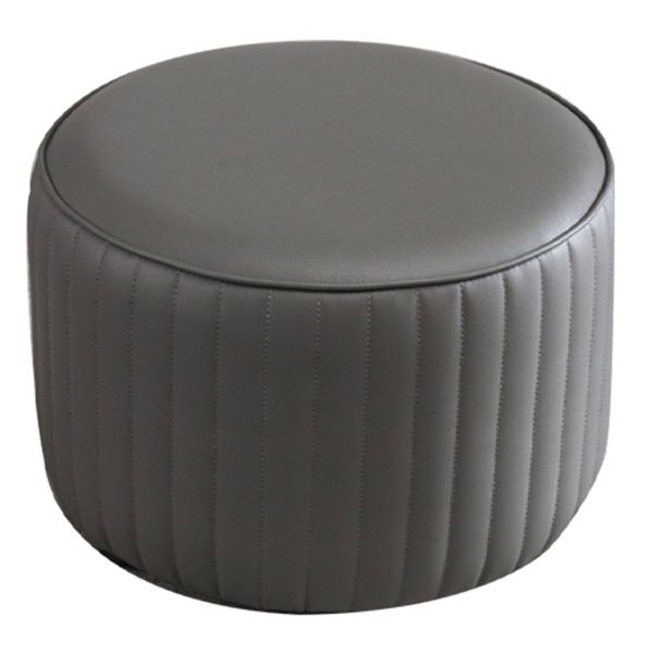 Contemporary Pouf Ottoman Genuine Leather Upholstered Solid Color Cylinder Shape Ottoman