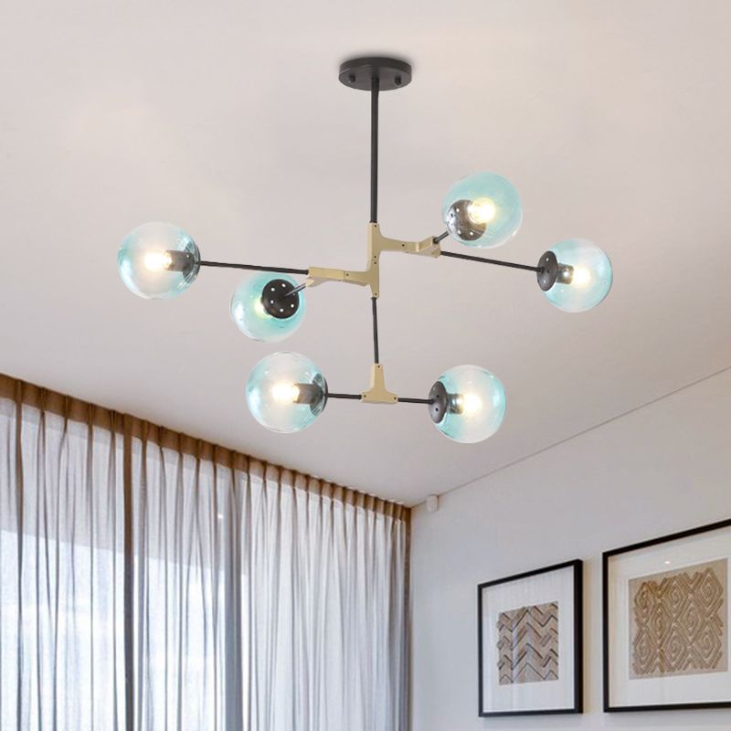 Contemporary Orb Shade Pendant Light Metal Blue Chandelier with Glass Shade for Restaurant