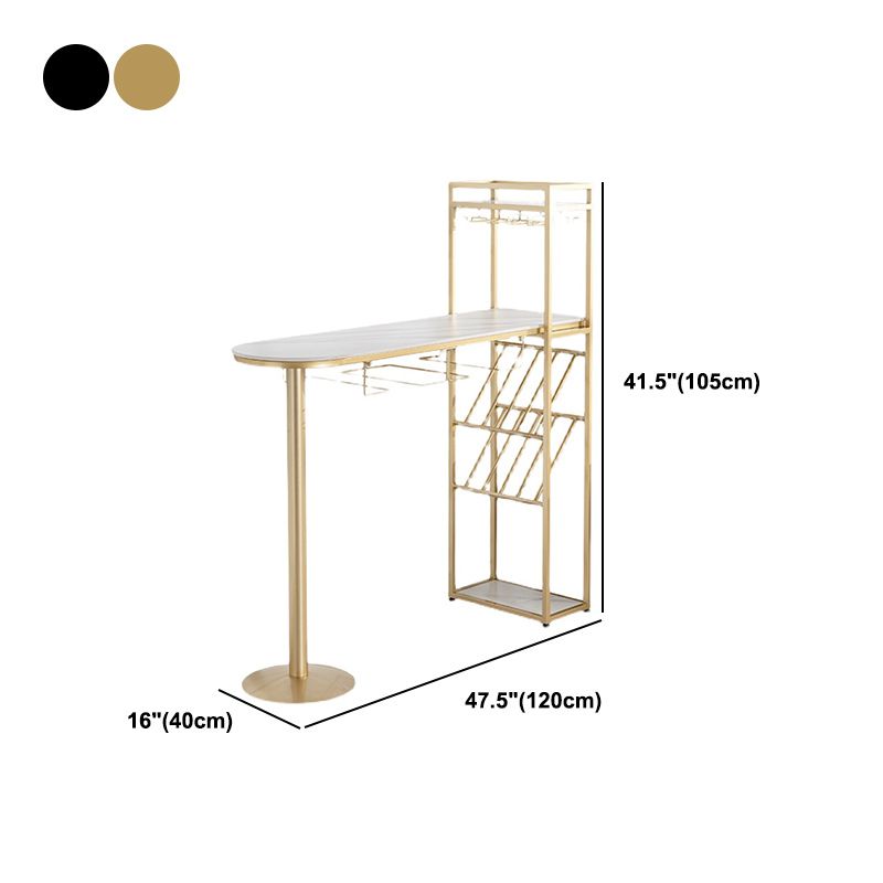 Glam Style Storage Bar Table 42-inch Height Stone Top Pub Table