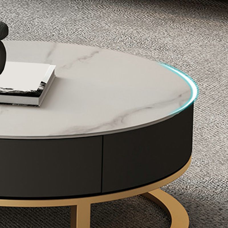 Frame Coffee Table White Slate Cocktail Table with Storage Drawers