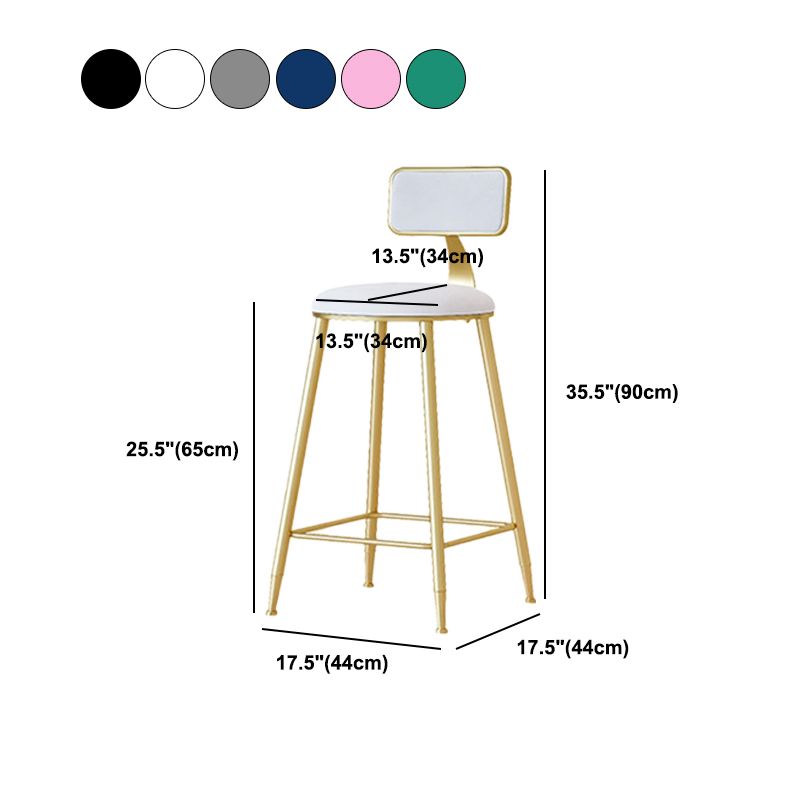 Nordic Backrest Armless Counter Stool Iron Cafe Bar Stool with Velvet Cushion and Pedal