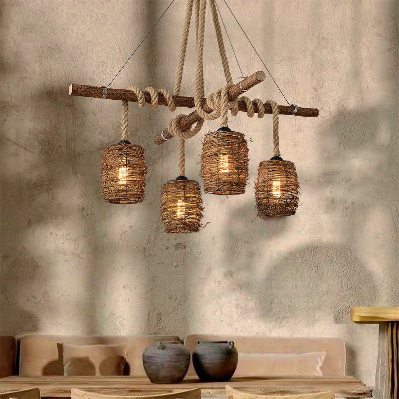 Industrial Style Cylinder Island Pendants Rope Pendant Lights for Dining Room