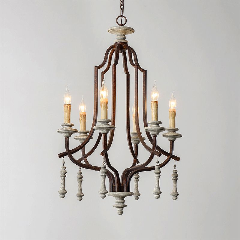 Metal Candelabra Chandelier Lamp Farmhouse 6-Head Living Room Pendant Ceiling Light in Antique Brass/Rust