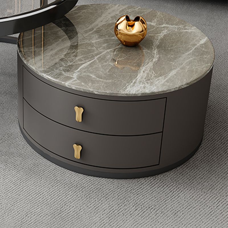 No Distressing Stone Coffee Table Frame Round Nesting Coffee Table Set with 2 Drawers
