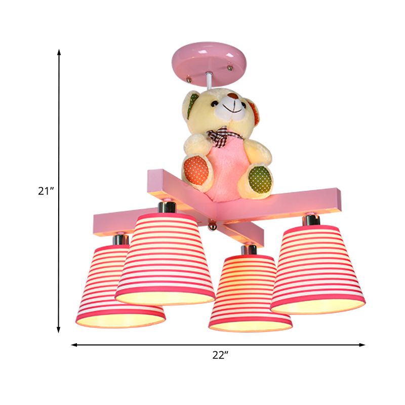 Canna rosa semi-montaggio illuminazione per bambini tessuto a 4-bulbici vicino alla lampada del soffitto con arredamento per orso