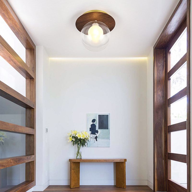 Wood Sphere Flush Mount Lights Contemporary Style 1 Light Flush Mount Lighting