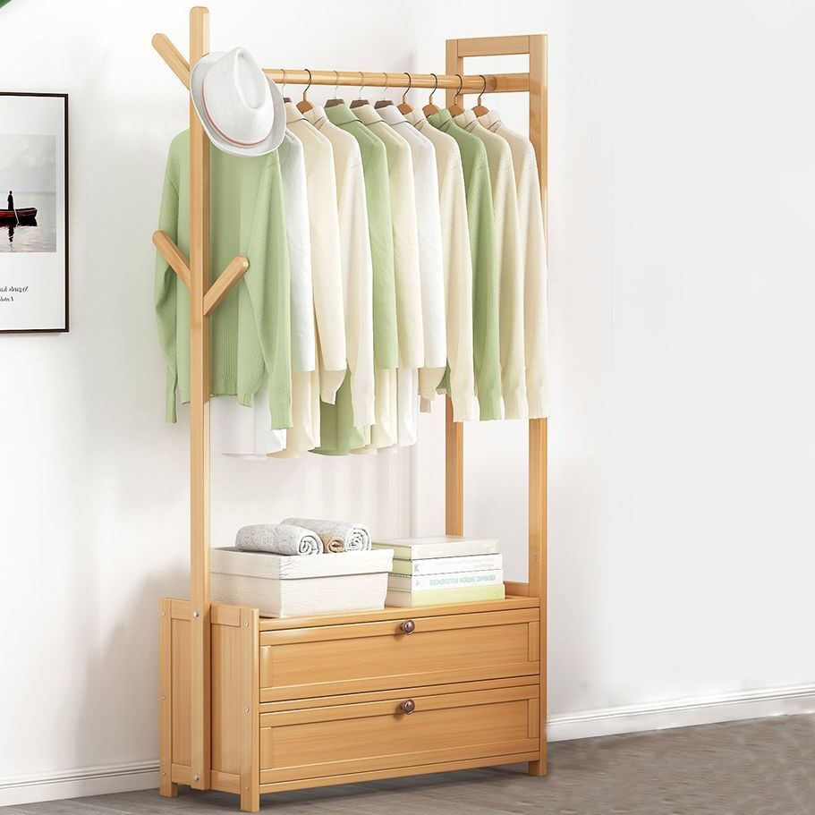 Contemporary Style Wardrobe Armoire Bamboo Armoire with Clothes Rail for Home