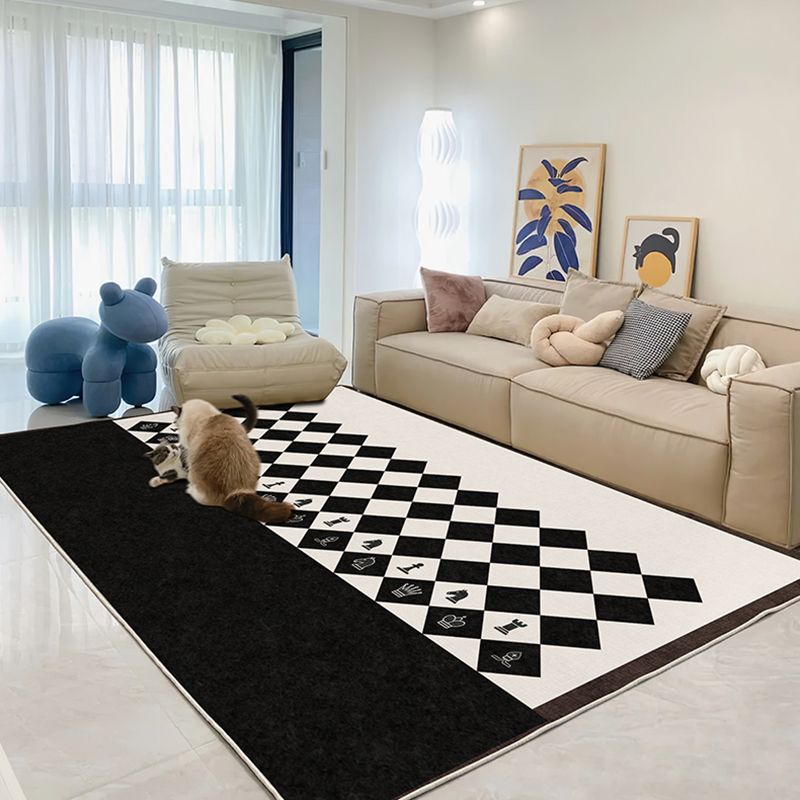 Contemporary Checkered Pattern Carpet Polyester Indoor Rug Pet Friendly Area Rug for Home Decoration