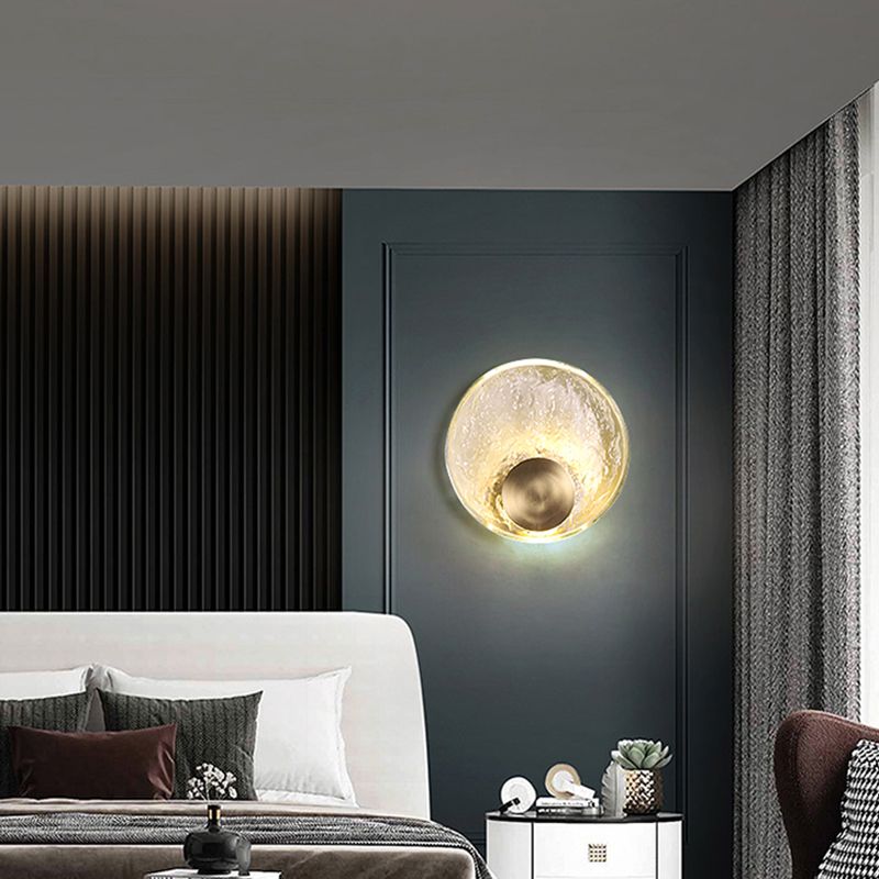 Round Shade Crystal Wall Sconce Modern Style Single Light Wall Mounted Light in Brass