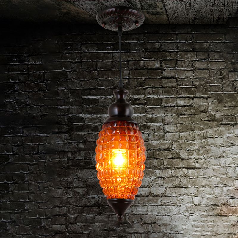 Elongated Pink/Yellow/Brown Prismatic Glass Drop Pendant 1 Light Restaurant Pendulum Light