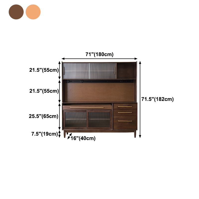 Glam Solid Wood Sideboard Glass Doors Dining Server for Kitchen