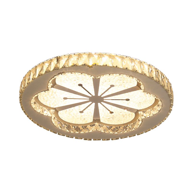 Semplicità Etched Deer / Flower Flushmount Light LED Rettangolare - Cut Crystal Massimale Montaggio in Nickel con Circular Design